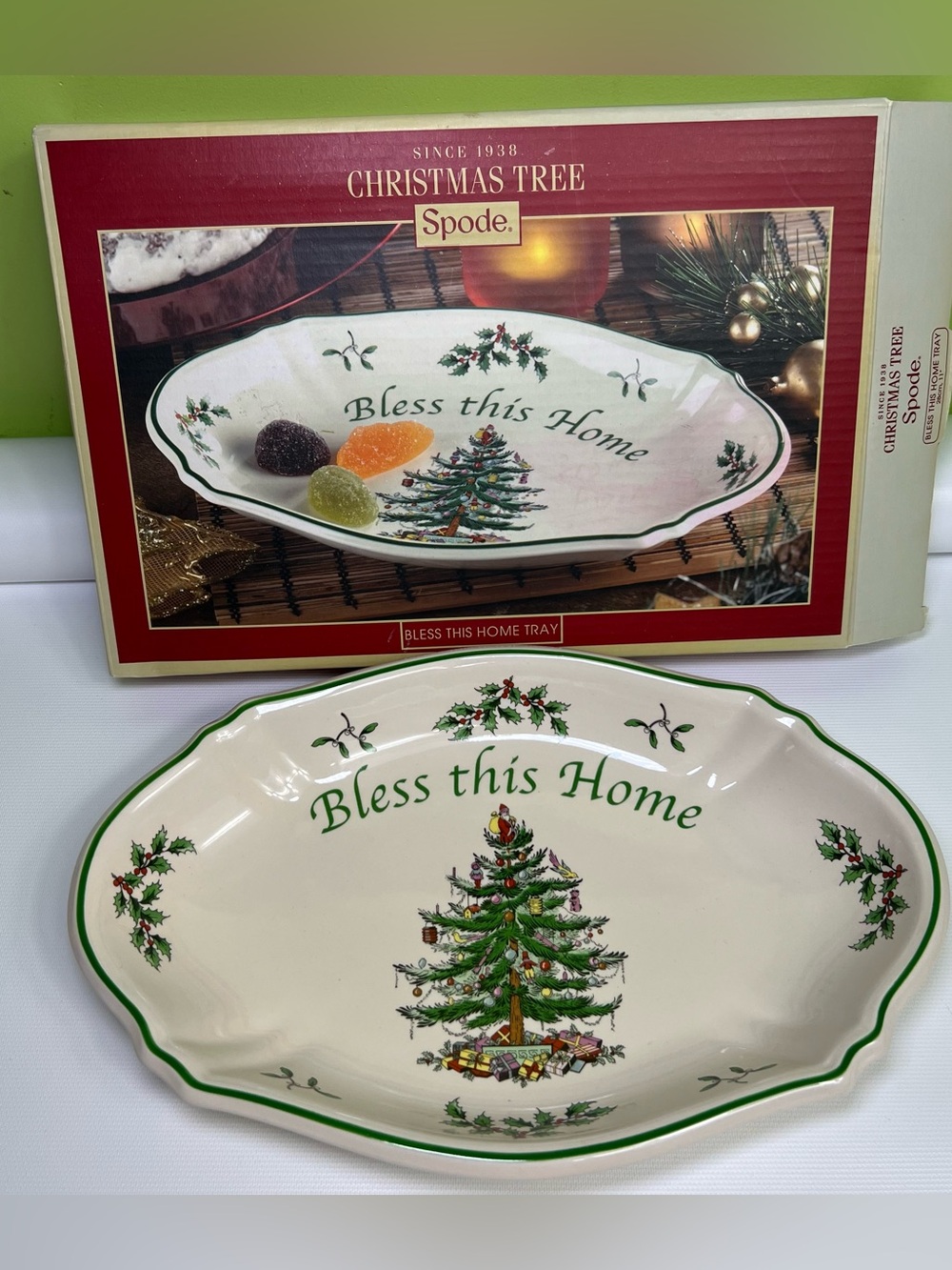 Spode Christmas Tree Bless This Home Tray Plate Open Box